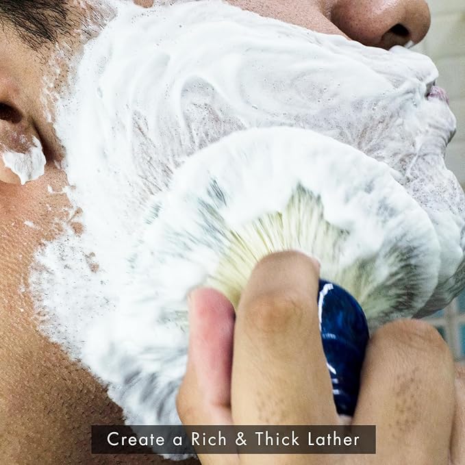 Synthetic Shaving Brush for Men | 28mm Knot | Handcrafted Gloss Resin Handle | Create Monster Lather for Daily Wet Shave with Razor and Cream | Blue Monster Shaving Brush