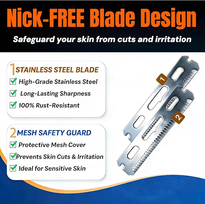 VEYLA Back Shaver for Men Safe -Skin Original Replacement Blades, Nick-Free Blades,Wet & Dry Use Hair Trimmer and Groomer, Nick-Free Mens Back Shaver(2-Pack)