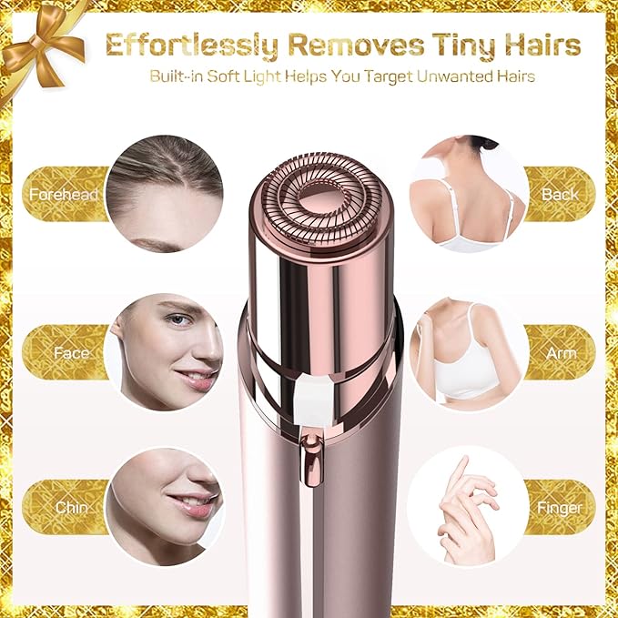 Facial Hair Remover for Women, Painless Hair Removal Device(with 2 x Replacement Heads) -Best Touch Face Shaver for Mother/Wife/Girlfriend, Electric Razors for Upper Lip, Chin