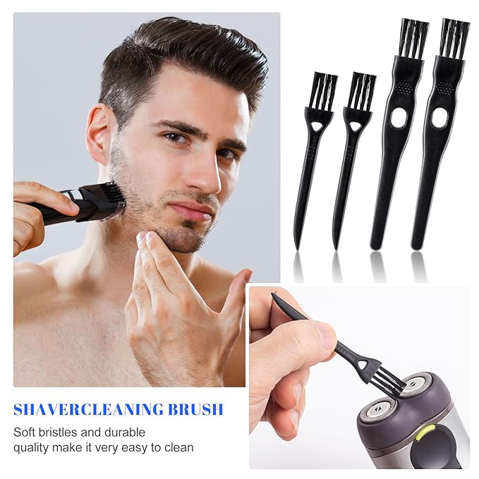 PAGOW 24 Pcs Electric Razor Cleaning Brush, Shaver Razor Clipper Cleaner Brush, Electric Shaver Hair Remover Cleaning Brushes, Nylon Bristles PP Handle, 2 Sizes (Black)