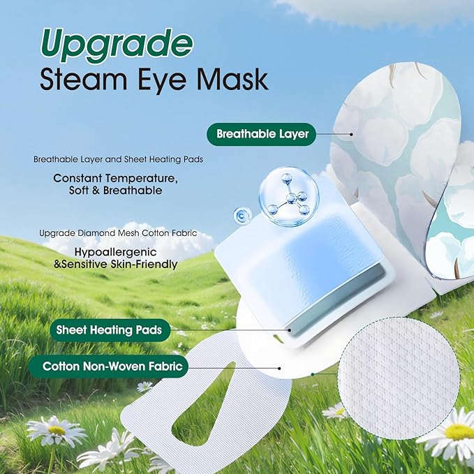 AROIC 60 Pack Steam Eye Masks Disposable for Dry Eyes, Heated Eye Mask Warm Compress for Eyes, Relaxation Valentines Day Gifts, Travel Essentials - Lavender, Unscented, Chamomile, Rose
