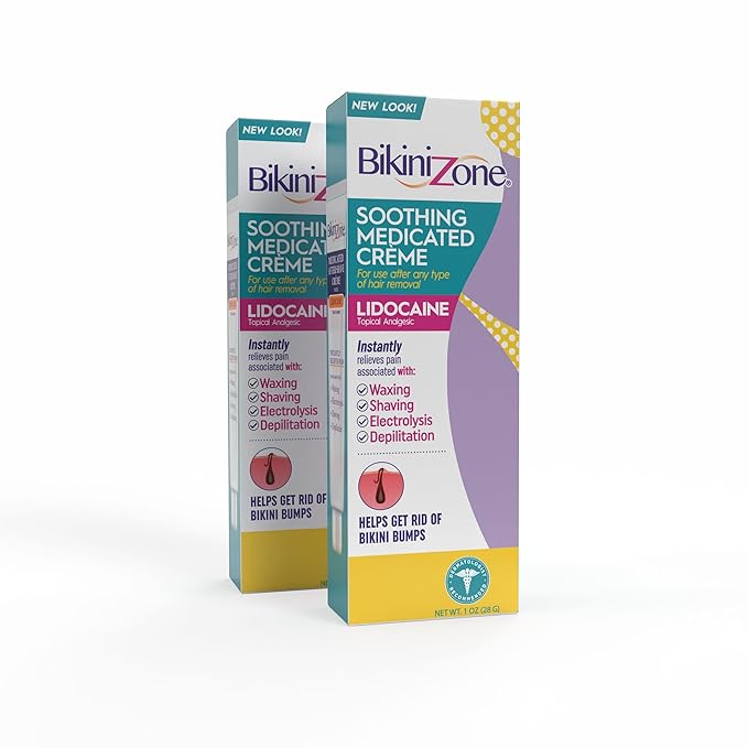 Bikini Zone Medicated After Shave Crème with Soothing Lidocaine, 1 Oz, 2 Pack