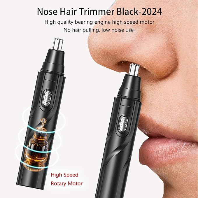 Ear and Nose Hair Trimmer Clipper, Electric Nose Ear Hair Trimmer Rechargeable with 6 Pieces Earpick Trimming Nose Hair Painless Removal Nose Hair Speed Rotation Motor Nose Hair Clipper (Black)