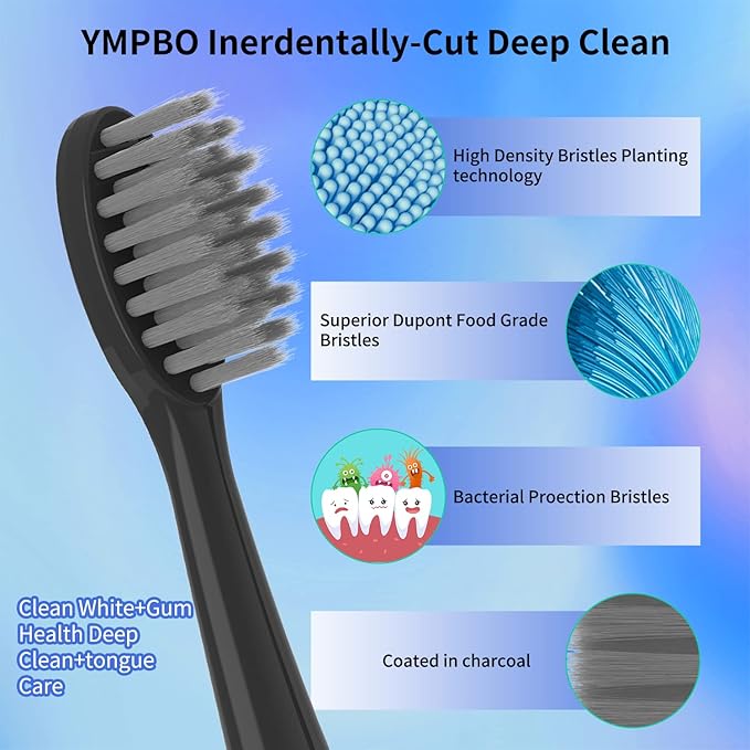 10 Pack Replacement Toothbrush Heads Compatible with Burst Electric Toothbrush, YMPBO Toothbrush Heads for Burst Sonic Toothbrush, Deep Cleaning Bristle Design, Black