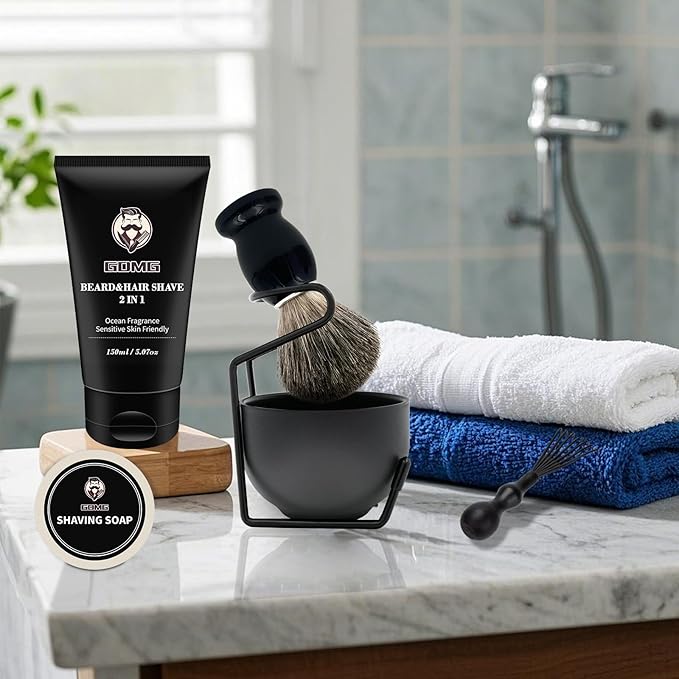 Shaving Brushes for Men,5 in 1 Shave Brush Kit,Includes 100% Pure Badger Shaving Brush, Shaving Bowl,Shaving Cream& Shave Soap Best Shaving kit for Men Gift Set (Black)