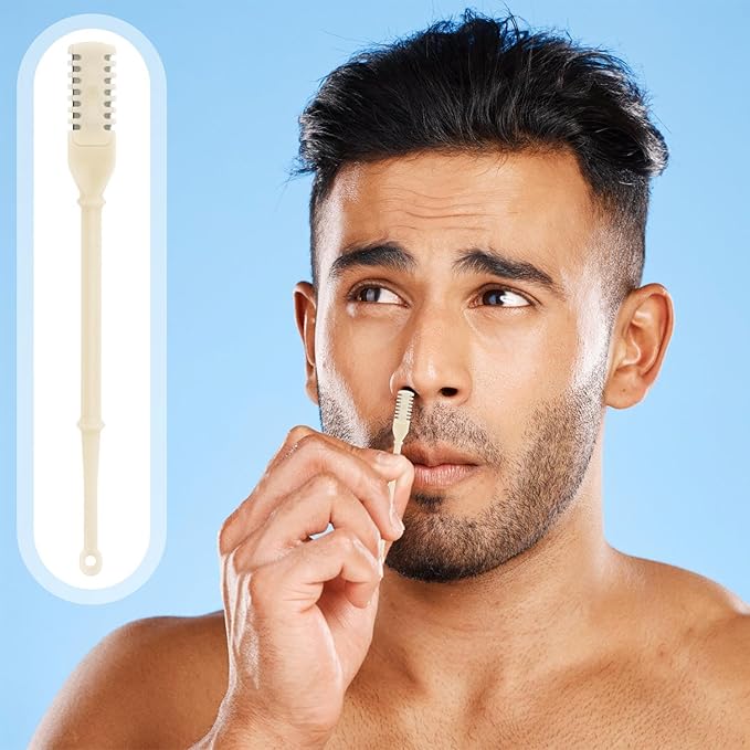 12pcs 2 in 1 Nasal Hair Cutter, 360 Rotating Nose Hair Trimmer for Men Women Double Sided Nose Hair Cleaner with Ear Picker Portable Manual Nostril Hair Removal Tool (White)