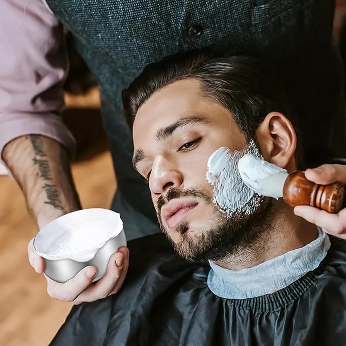 Shaving Bowl, Shave Bowl Stainless Steel, Shaving Soap Bowl with Lid, 4 Inch Shaving Mug, Unbreakable Shaving Cup for Wet/Hot Shave (Silver)