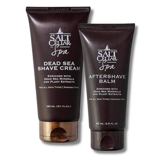 Salt Cellar Dead Sea Shave & Aftershave Set for Men – All-Natural Grooming Kit with Dead Sea Minerals – Includes Shaving Cream & Aftershave Balm – Paraben Free, Non-Greasy, Cruelty-Free