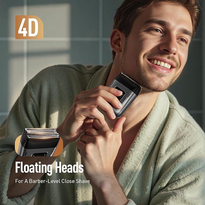 Cordless Foil Shaver for Men: Dual Replacement Heads (Foil + Trimmer), High-Speed 6000RPM,USB-C Rechargeable, IPX6 Waterproof Battery Display & Travel-Friendly/Home Use