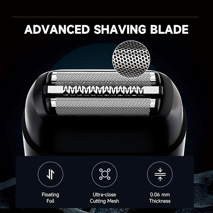 Electric Foil Shavers for Men, Mini Electric Razor for Face, IPX7 Waterproof Wet Dry Cordless Razor for Travel & Home, USB-C Fast Rechargeable for Beard Trimmer- Black