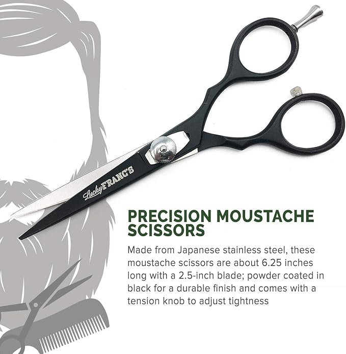 Lucky Franc's Beard Grooming Kit with Japanese Beard Scissors & Ox Horn Handmade Mini Beard Combs for Men. Mustache Trimming Kit with Mustache Hair Scissors and Comb for Men. Handmade Beard Care Kit