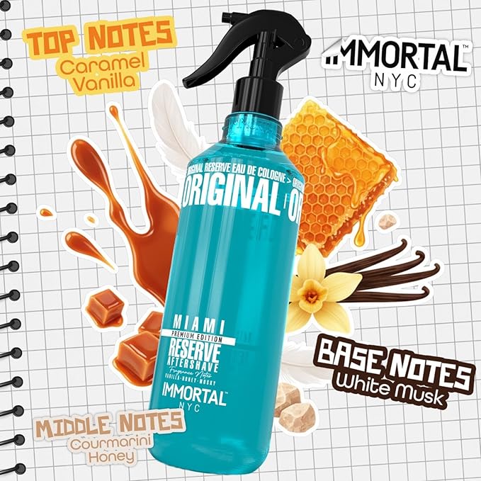 Immortal NYC Reserve Miami, Aftershave Spray Body/Face Men's Cologne, 13.5 oz / 400 ml,Barbers, Softens Skin, Refreshes, Revitalizes and Relieves Face and Skin, Moisturizing Formula After Shaving