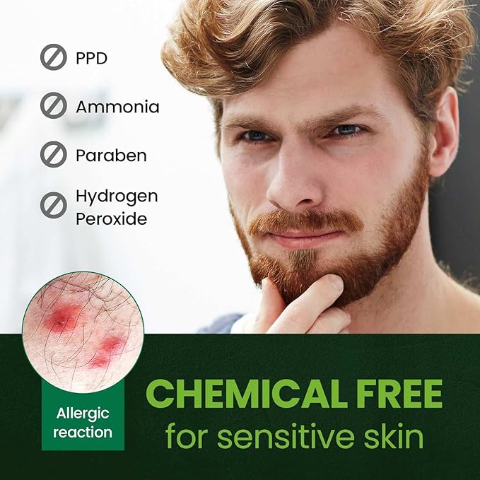 Herb For Men Mustache & Beard Dye, PPD-Free Ammonia-Free, Vegan with Natural Ingredients, Odorless, Gentle for Sensitive Skin, No Skin Irritation (3 Pack)