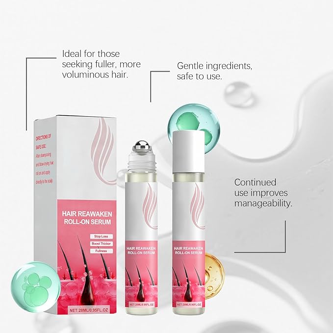 28ml Hair Reawaken Roll-On Serum for Thinning Hair – Nourishes Scalp & Strengthens Hair Follicles to Promote Fuller, Voluminous Hair Growth