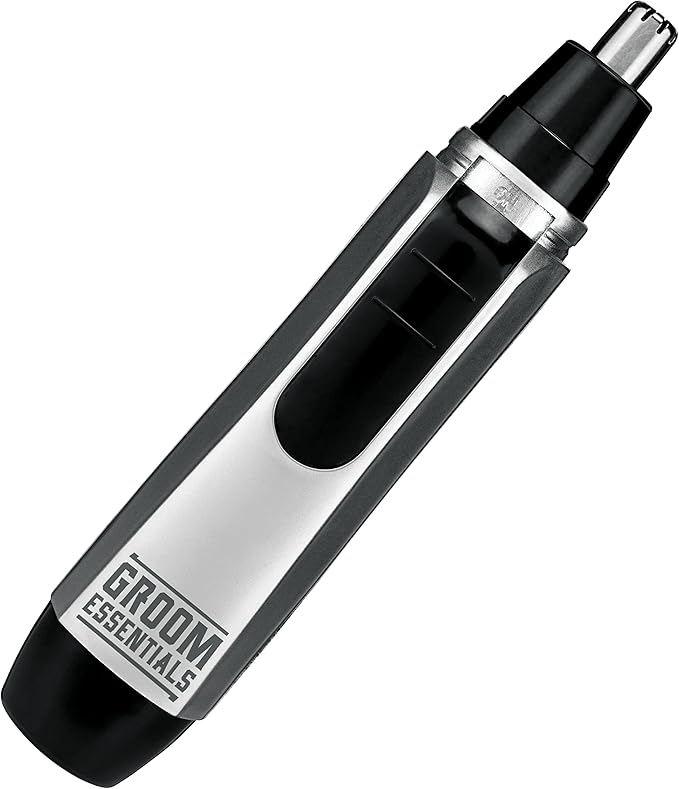 CHARGEWORX Ear and Nose Hair Trimmer for Men, Manscape Nose Hair Trimmer, Battery Operated Rotary Nasal Cutter, Eyebrow & Mustache Groomer, Travel Beard Trimmer, 1 AA Powered, Brush & Cap Included
