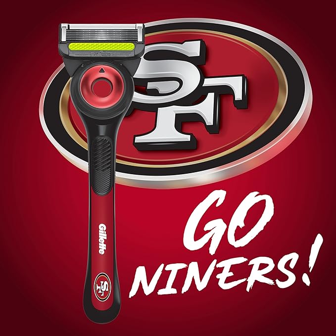 Gillette Labs Special NFL 49ers Edition Shaving Razor for Men - 1 Handle, 4 Razor Blade Refills & Magnetic Stand, Holiday Gifts for Men, GilletteLabs with Exfoliating Bar