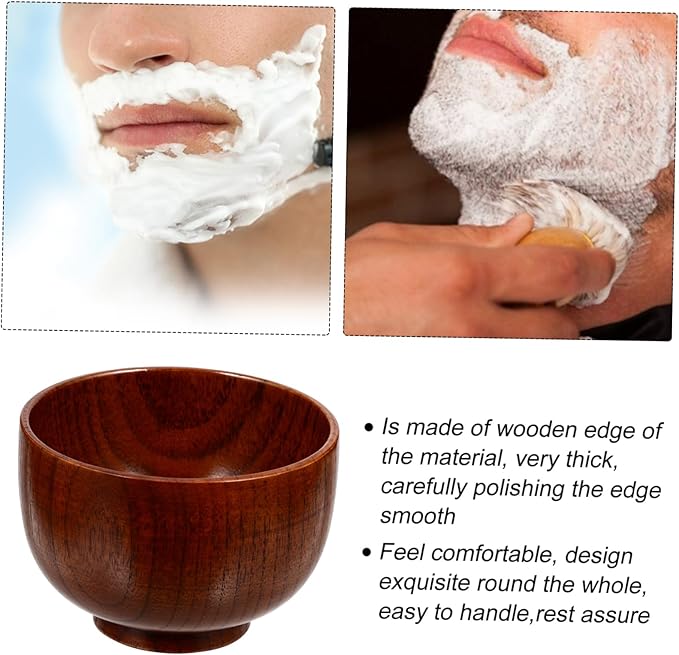 FRCOLOR Thick Wooden Shaving Soap Bowl with Smooth Polished Surface Shave Mug for Men Classic Lather Cup Easy Foam Stirring Portable and Stylish