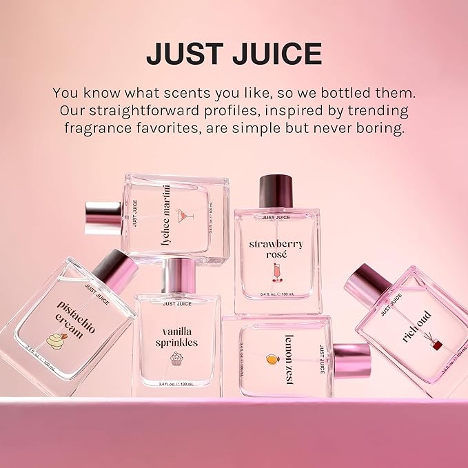 Just Juice Strawberry Rosé - Strawberry Perfume for Women and Men - Raspberry, Rose, Vanilla Musk Notes - Mini Travel Perfume - 0.3 oz