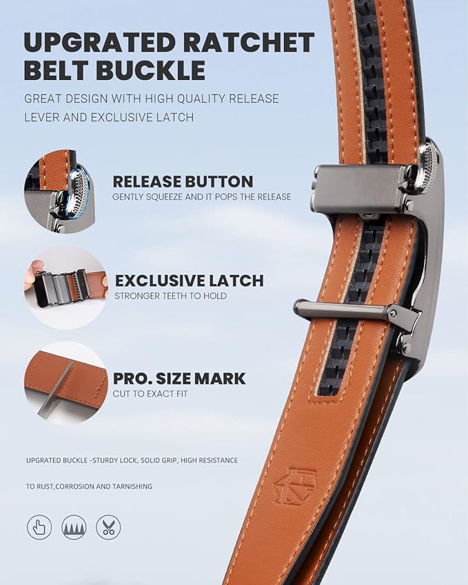 Zitahli Belt Men, Ratchet Belt Dress with 1 3/8" Premium Leather,Slide Belt with Easier Adjustable Automatic Buckle