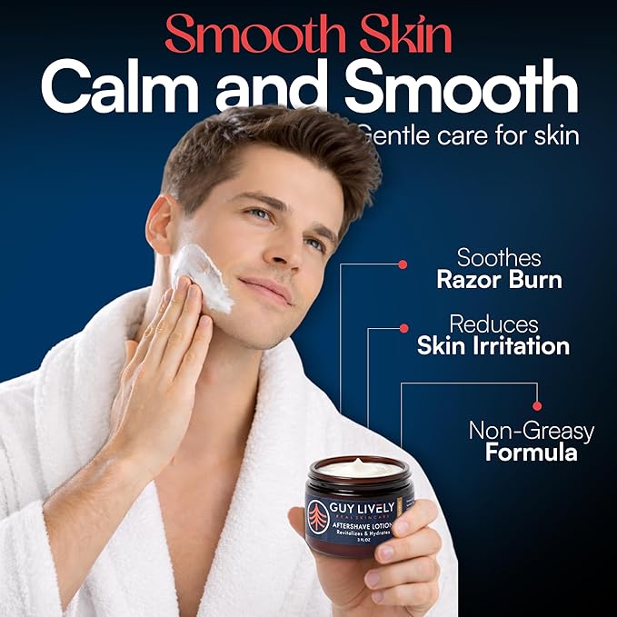 Guy Lively Men’s After Shave Lotion, Unscented Alcohol‑Free Post Shave for Sensitive Skin with Organic Aloe & Hyaluronic Acid, Hydrating Vegan Formula Reduces Razor Burn, Redness & Irritation, 3 fl oz