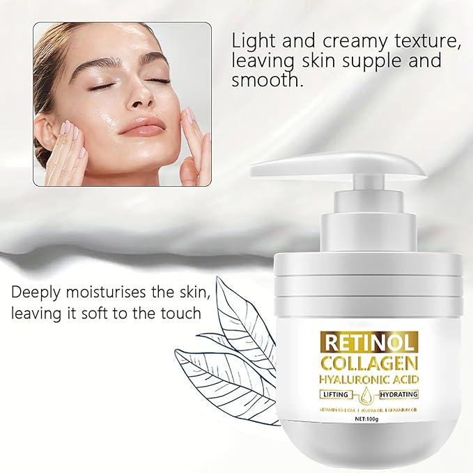 Retinol Cream for Face, Facial Moisturizer with Collagen and Hyaluronic Acid, Anti-Aging & Firming Face Cream Day & Night Face Cream for Wrinkles Fine Lines and Dryness All Skin Types 3.5 Fl Oz