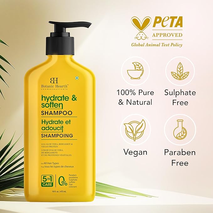 Botanic Hearth Aloe Vera Shampoo Infused With Bergamot & Vegan Protein | Clarifying Shampoo To Hydrate, Soften & Strengthen Hair | Paraben & Sulfate Free | For All Hair Types, 16 Fl Oz