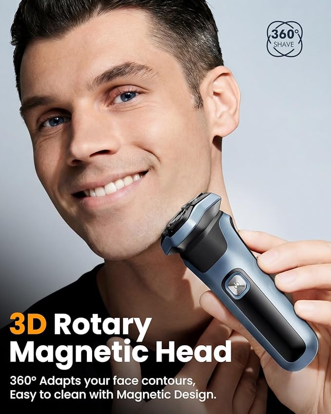 Electric Razors for Men Waterproof Cordless Razor Wet 3D Floating Head Precision Blades Electric Shavers for Men Face Sensitive Skin Care,USB Fast Charging,Type-C,Pop-Up Trimmer, 3 Replacement Blades