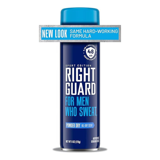 Right Guard Sport Powder Dry Scent Antiperspirant & Deodorant Spray - 4-in-1 Protection Spray Deodorant For Men, Blocks Sweat, 48-Hour Odor Protection, Quick-Drying, & Long-Lasting, 6oz