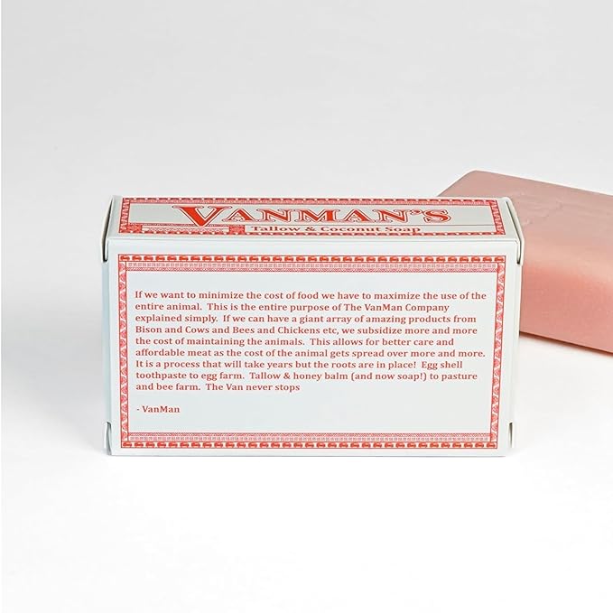 VanMan Beef Tallow and Coconut Oil Bar Soap – Pure Grass-Fed Beef Tallow Soap with Coconut Oil & Kaolin Clay, Subtle Grapefruit Scent, Hydrating & Nourishing, Clean Ingredients, 3.8oz
