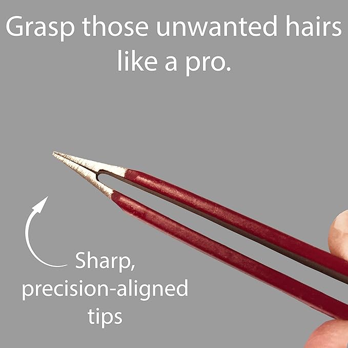 Tweezers – Surgical Grade Stainless Steel - Slant Tip for Expert Eyebrow Shaping and Facial Hair Removal – with Protective Pouch - Best Tweezer for Men and Women (Ruby Red)