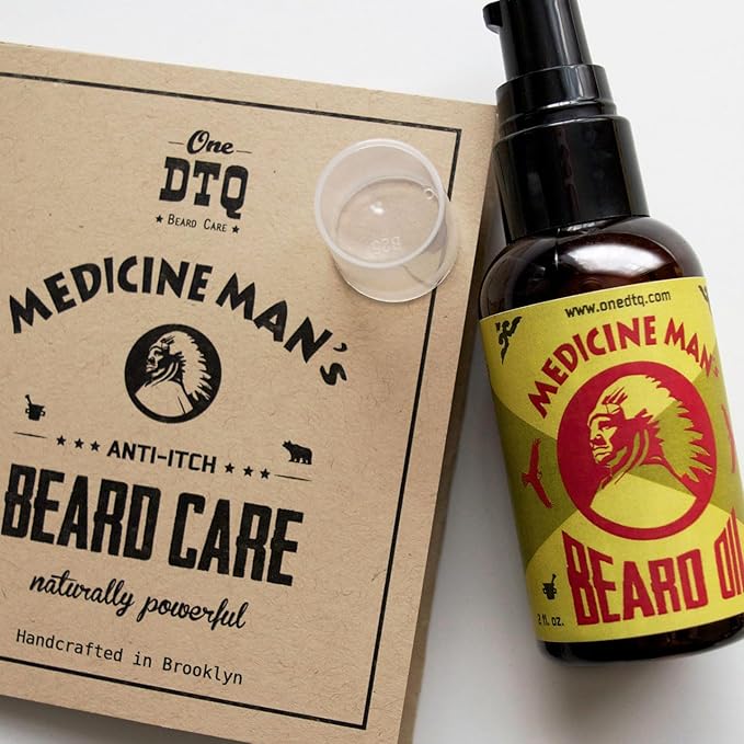 OneDTQ Medicine Man's Anti-itch Beard Oil 2 FL OZ - 100% Natural & Organic Leave-In Conditioner for Men