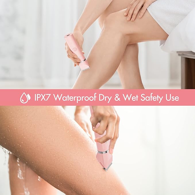 Electric Bikini Trimmer for Women - 2 in 1 Electric Lady Pubic Hair Groomer Painless Hair Removal Razor Body Shaver, Portable Ladies Shaver with 2 Trimmer Heads, IPX7 Waterproof