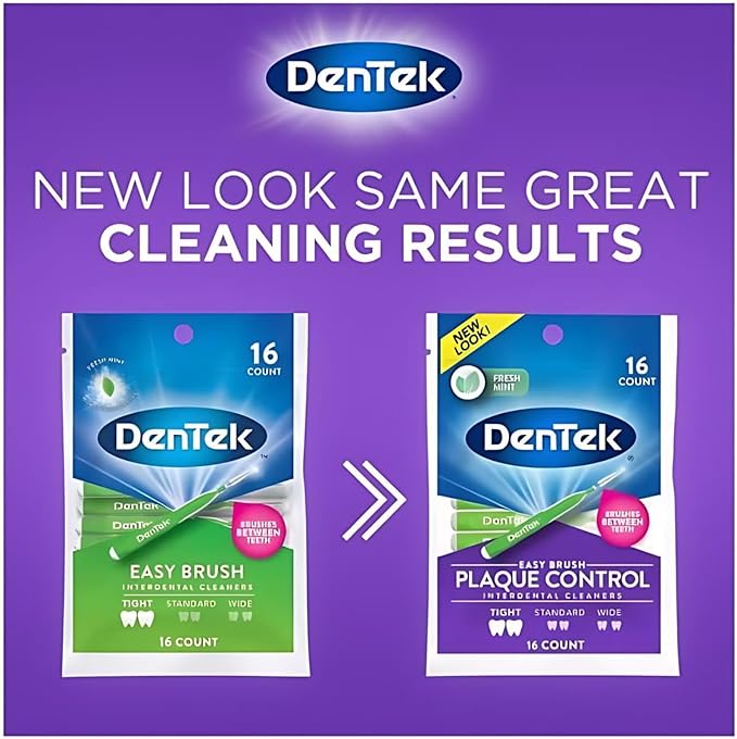 DenTek Easy Brush Fresh Mint Extra Tight Interdental Cleaners 16 Count (Pack of 8)