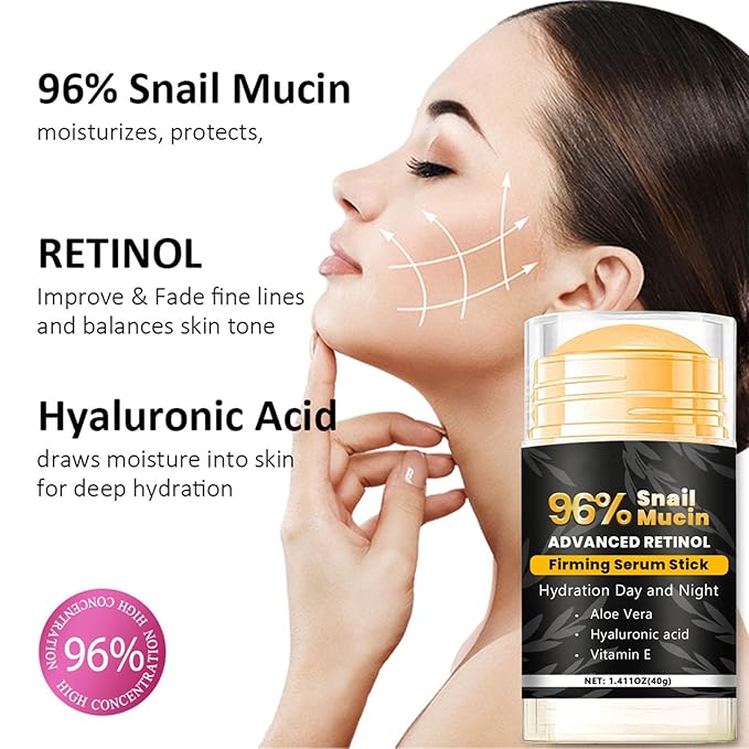 Hydrating Face Balm Stick with 96% Snail Mucin, Retinol and Aloe Vera Multi Balm Stick Moisturizer for Day & Night Hydrating Lifting & Firming Anti Aging for All Skin Types 1.41 Fl Oz