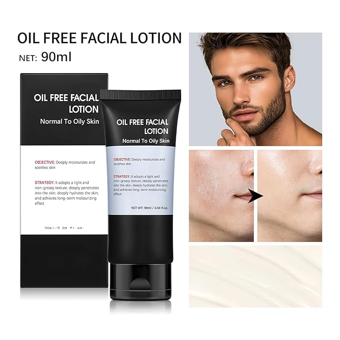 Oil-Free Face Moisturizer for Men, Natural Daily Face Lotion with Aloe Vera, Ginger Extract, Chamomile, Deeply Moisturizes, Fast-Absorbing, Ultra-Lightweight Facial Skin Care Cream, 3.04 Ounce