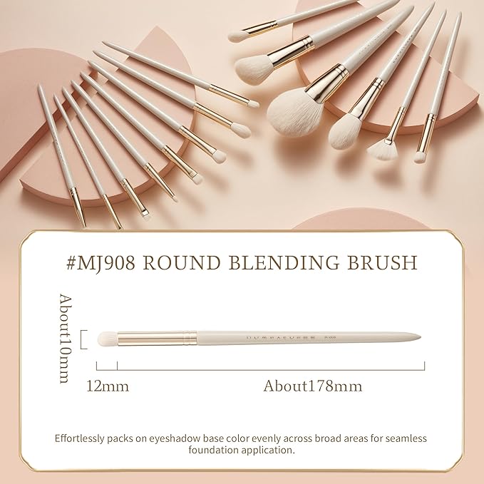 Bisque Series Round Blending Brush for Eyeshadow Base All Over Color Painted Birch Handle with Soft Nylon Bristles MJ908