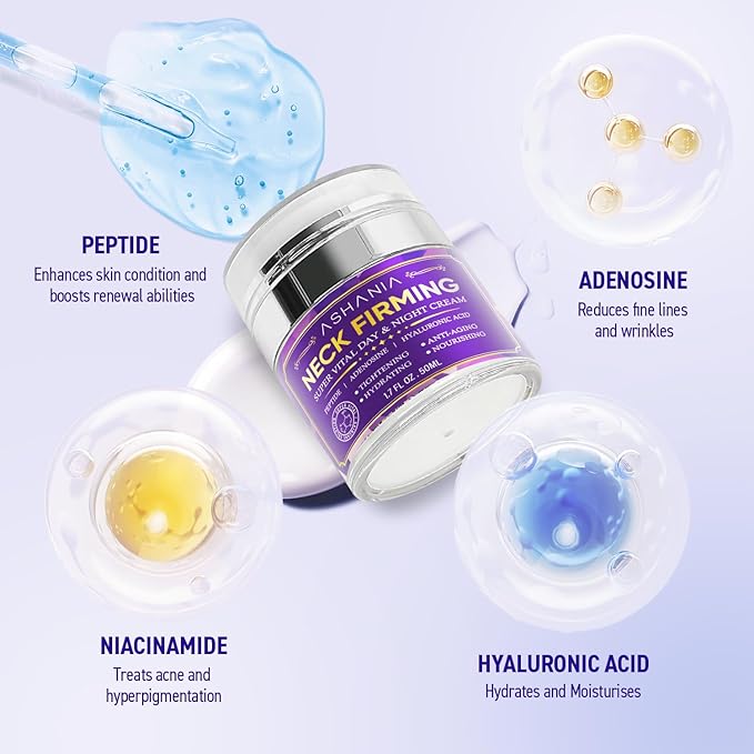 Korean Neck Firming Cream For Deep Neck Wrinkles, Loose Skin & Neckline Care – Peptide & Adenosine Tightening Cream with Hyaluronic Acid - Made in Korea 1.7 fl oz