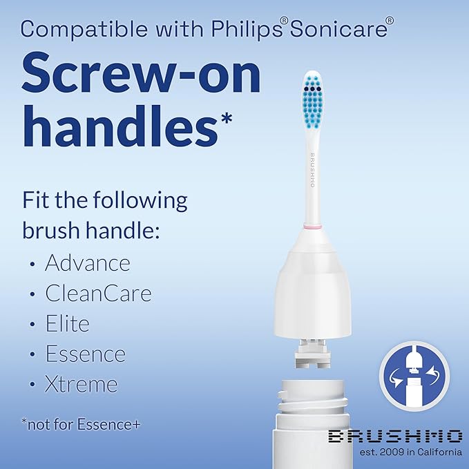 Brushmo e-Series Sensitive Replacement Toothbrush Heads, Compatible with Philips Sonicare Screw-on Electric Toothbrush Handles, 6 Standard Replacement Heads, Ultra Soft Dupont Bristles, BM756, White