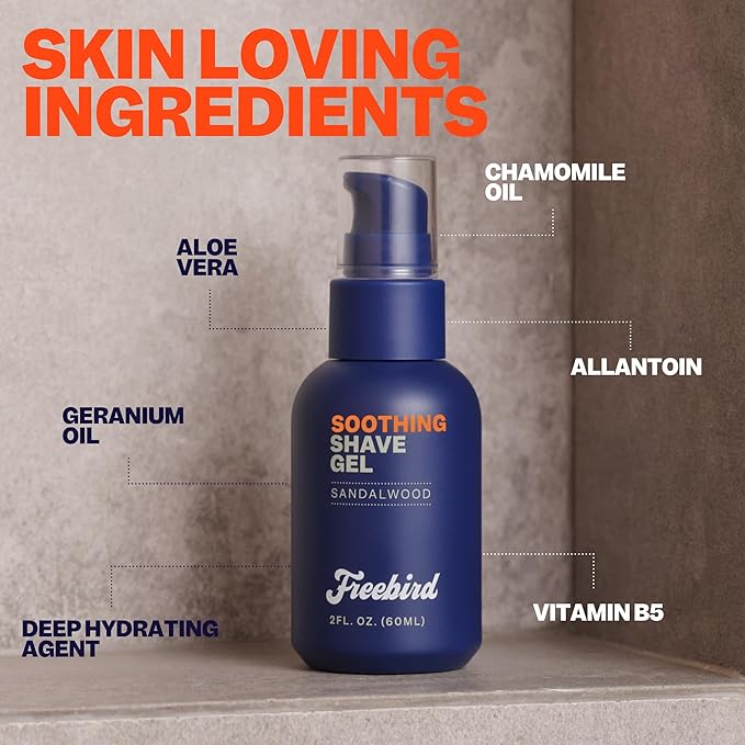 Freebird Shave Gel for Men - 60mL Ultra Smooth, Sensitive Skin Formula Ideal for Precision Shaving, Non-Foaming, Hydrating with Aloe Vera, Enhanced Glide, Travel Size, Compatible with All Razor Types