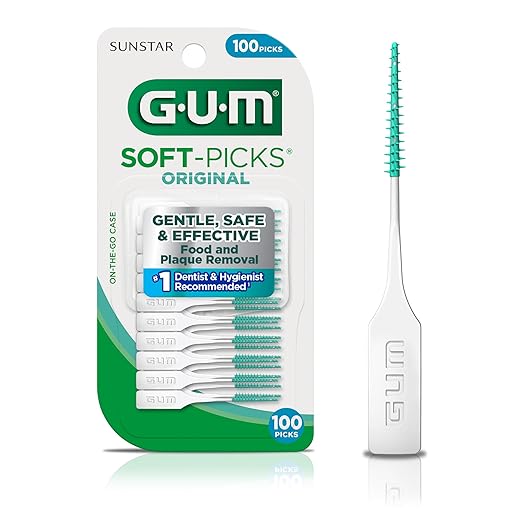 GUM Soft-Picks Original, Easy to Use Dental Picks for Teeth Cleaning and Gum Health, Disposable Interdental Brushes with Convenient Carry Case, Dentist Recommended Dental Picks, 100 Count