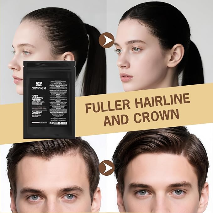 Gowwim Hair Fibers，Instant Building Thickening Fibers for Thinning Loss Hair Natural Grey Coverage Touch up Bald Spot Cover up Waterproof & Sweatproof for Women & Men 100g