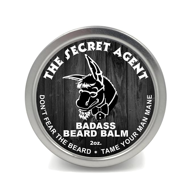 Badass Beard Care Beard Balm - Secret Agent Scent, 2 oz - All Natural Ingredients, Keeps Beard and Mustache Full, Soft and Healthy, Reduce Itchy and Flaky Skin, Promote Healthy Growth