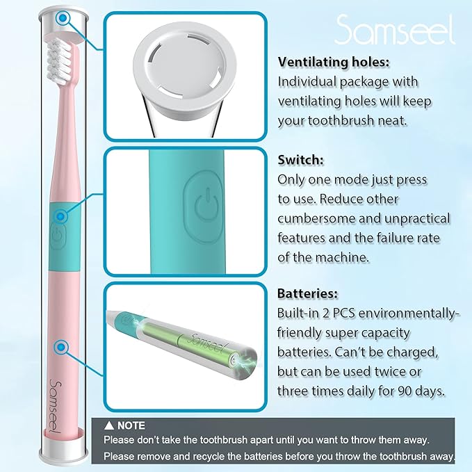 (2-Pack, White and Pink Sonic Electric Toothbrush Lasting for 90 Days Travel Essential Waterproof Portable Mini Design for Daily Oral Care Business Travelling and Holiday Use