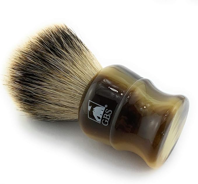 G.B.S Large Silvertip Badger Shaving Brush with Faux Horn, Horn Handle Creates Lather & Soft Bristles for Wet Shavers