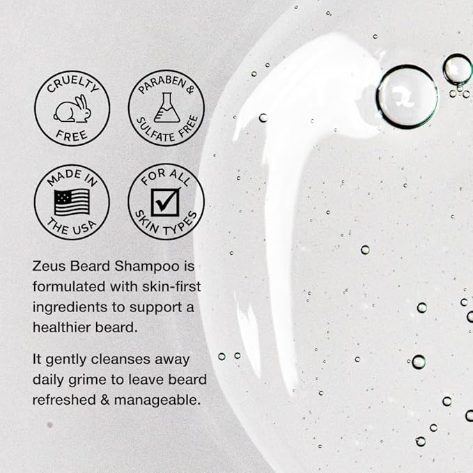 ZEUS Beard Shampoo for Men with Chamomile, Green Tea & Essential Oils, Deep Cleansing Hydration for Softer Facial Hair (Made in USA) Italian Cypress