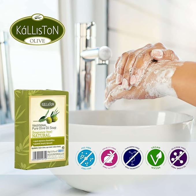 Kalliston, Natural Olive Oil Soaps with Pumice Stone, unscented, hypoallergenic, all natural, product of Greece, pack of 4