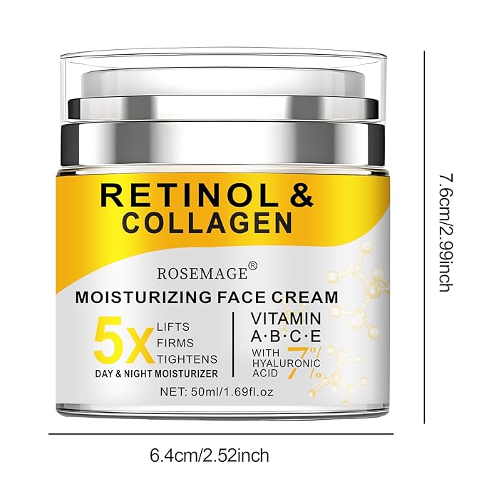 Retinol Cream for Face with Collagen and Hyaluronic Acid - Anti Aging Wrinkle Cream for Women and Men - Day and Night Facial Moisturizer for Tightening and Skin Firming - Crema Hidratante Para la Cara