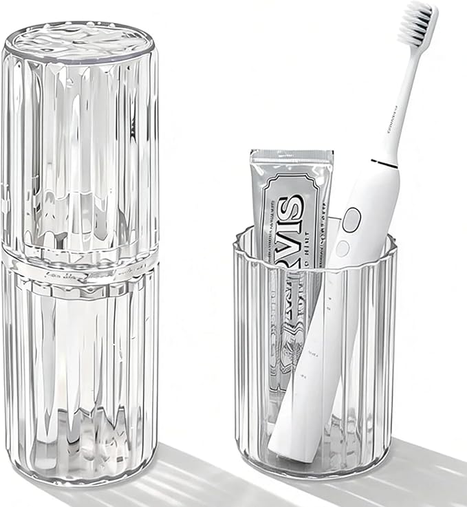 Toothbrush Travel Holder, 2-in-1 Dustproof Toothbrush Travel Case with Rinse Cup, Large Portable Toothbrush and Toothpaste Cup Container for Traveling Camping School Business Trip Bathroom