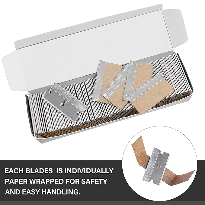 HAUTMEC 100 Pack Single Edge Razor Blades, Heavy Duty Edge Blades, Ultra Sharp, Rust-Resistant,Industrial & DIY Use, Fits most Standard Scraper & Utility Knife, for Removing Decals, Stickers 25029