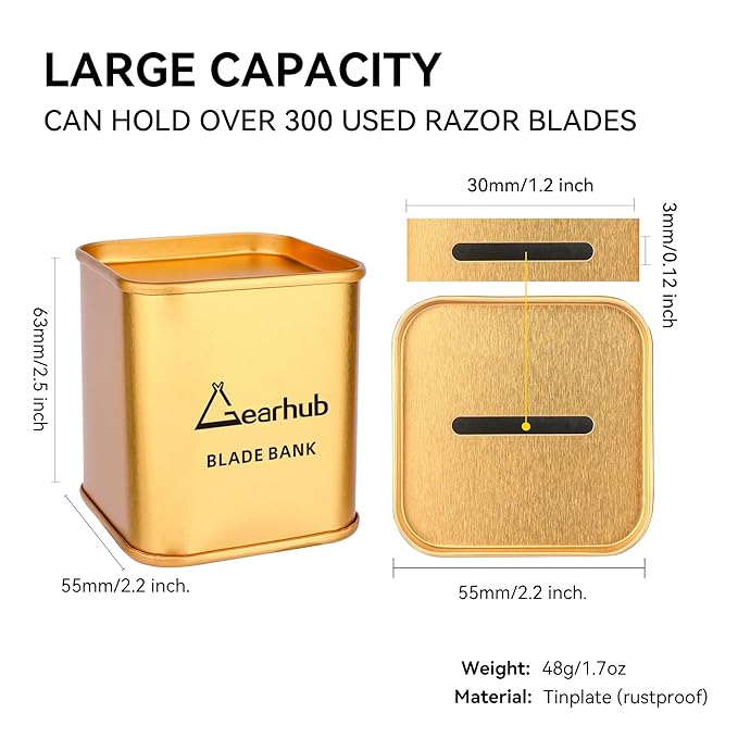 Gearhub Blade Bank Sharps Disposal Container Safely Store Used Safety Razor Blades Large Capacity for Barber Shops & Personal Use Sealed Design Holds 300+ Blades Matte Gold